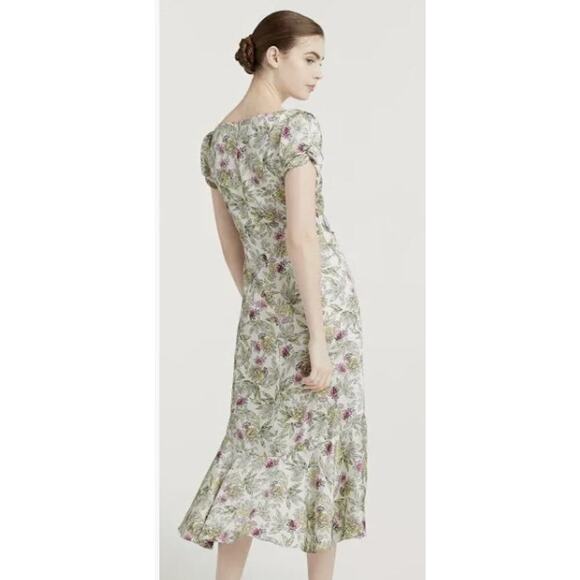 Cinq A Sept Walker Floral Midi Dress 8 Asymmetrical v-neck short sleeves Ivory - Picture 9 of 13